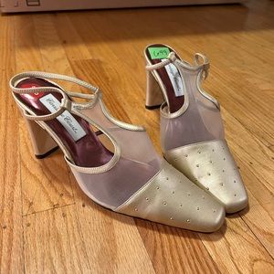 Leather mesh and studded heels